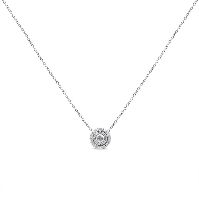 .925 Sterling Silver 1/2 Cttw Round Diamond Halo Circle Pendant 18