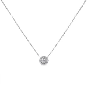 .925 Sterling Silver 1/2 Cttw Round Diamond Halo Circle Pendant 18