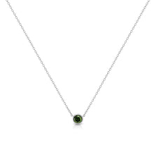 .925 Sterling Silver 1/5 Cttw Treated Green Diamond Solitaire Bezel 18" Pendant Necklace (Green Color, I1-I2 Clarity)-1