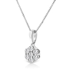 14KT White Gold 1/2 cttw Diamond Floral Cluster Pendant Necklace (HI, SI2-I1)-1
