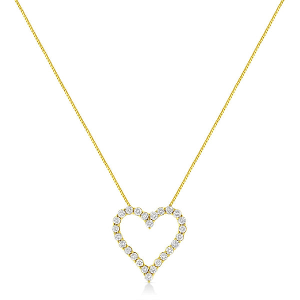 14K Yellow Gold Plated .925 Sterling Silver 2.00 Cttw Shared Prong-Set Round Brilliant-Cut Diamond Open Heart 18