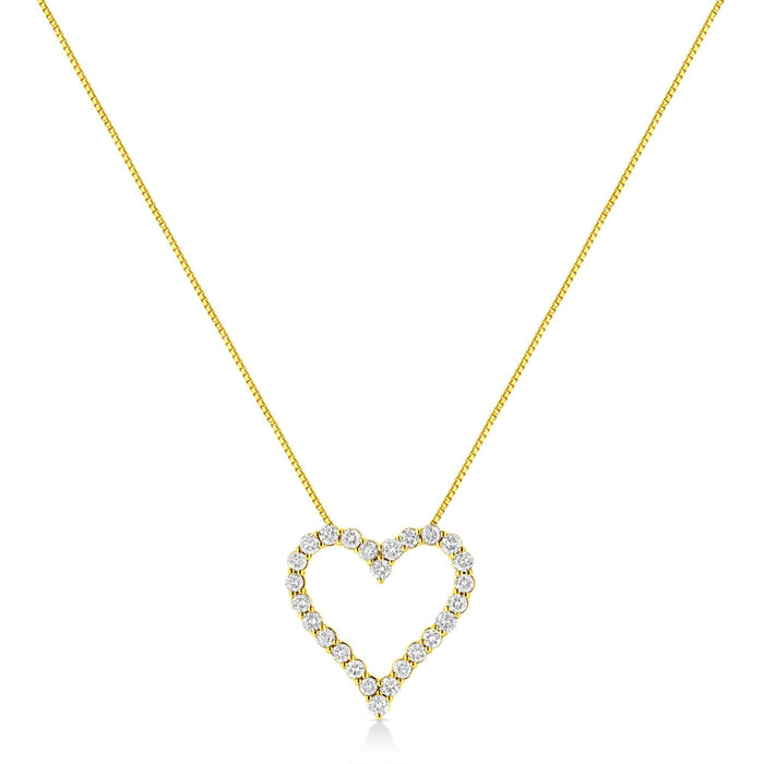 14K Yellow Gold Plated .925 Sterling Silver 2.00 Cttw Shared Prong-Set Round Brilliant-Cut Diamond Open Heart 18