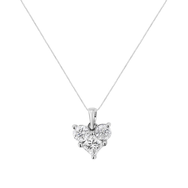 10K White Gold 1.0 Cttw Round-Cut and Princess-Cut Diamond Heart Shaped 18