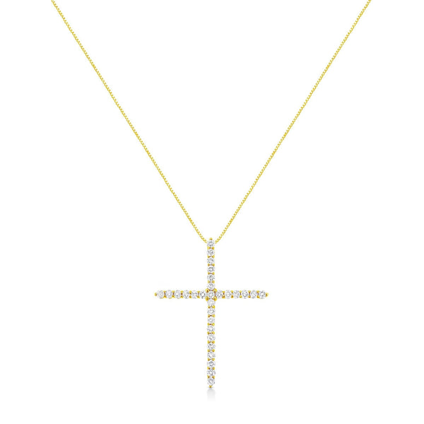 10K Yellow Gold Plated .925 Sterling Silver 3.0 Cttw Prong-Set Round Brilliant Cut Diamond Cross 18
