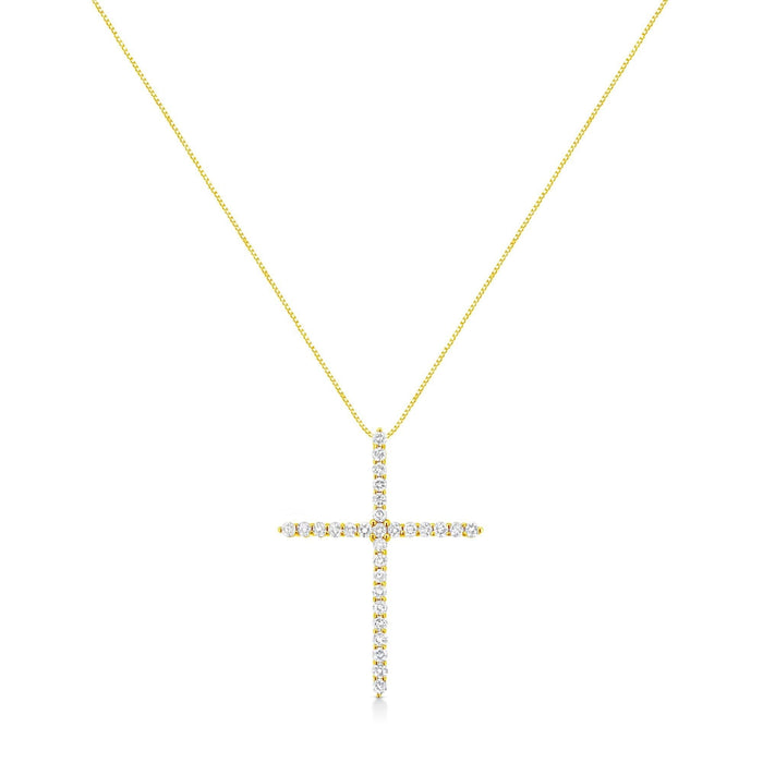 10K Yellow Gold Plated .925 Sterling Silver 3.0 Cttw Prong-Set Round Brilliant Cut Diamond Cross 18