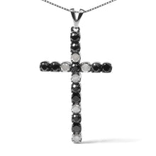 .925 Sterling Silver 2.0 Cttw Prong Set Round Natural Treated Black and White Diamond Cross Pendant Necklace - 18" (Black/H-I Color, I3 Clarity)-1