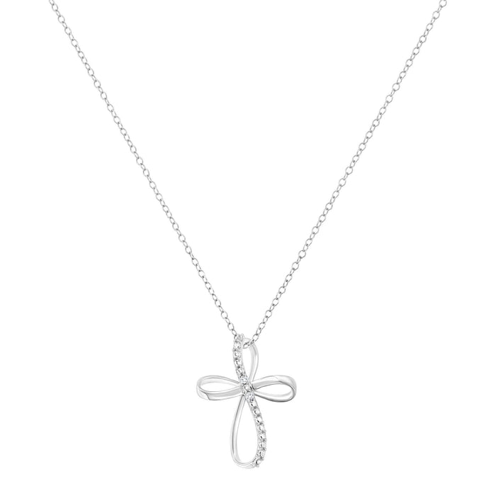 .925 Sterling Silver Diamond Accent Cross Ribbon 18