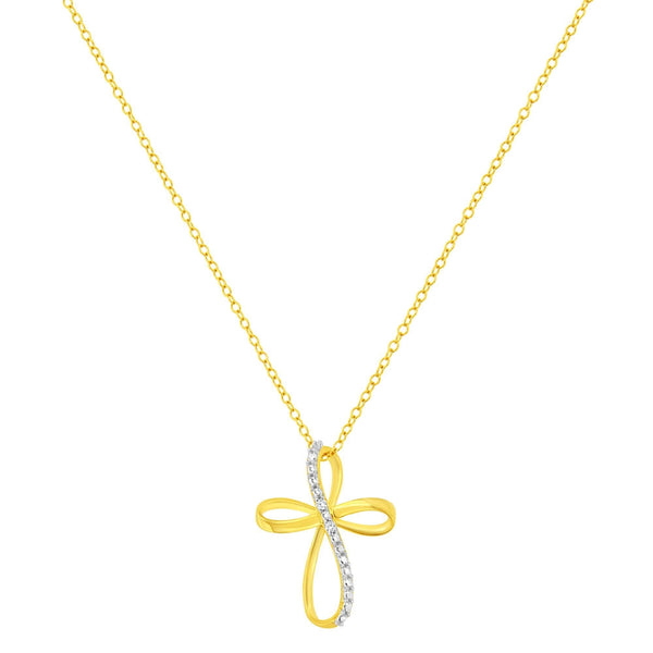 .925 Sterling Silver Diamond Accent Cross Ribbon 18