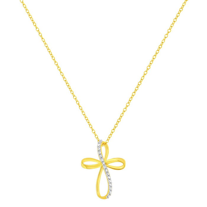 .925 Sterling Silver Diamond Accent Cross Ribbon 18