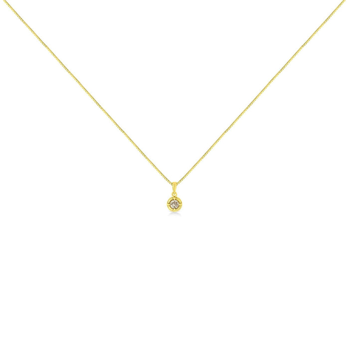 14K Yellow Gold Plated .925 Sterling Silver Brilliant Round Cut Diamond Solitaire Milgrain 18