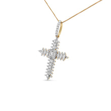 10K Yellow Gold 7/8 Cttw Round & Baguette Diamond Zigzag Pattern Cross Pendant Necklace (H-I Color, SI2-I1 Clarity) - NO CHAIN INCLUDED-1