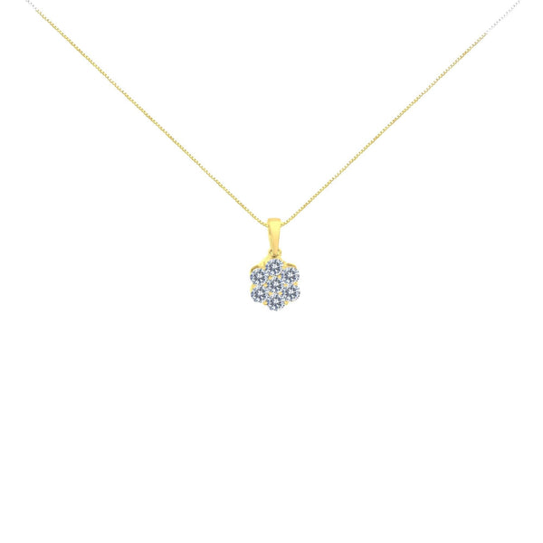 14K Yellow Gold 1.00 Cttw Brilliant Round-Cut Diamond 7 Stone Floral Cluster 18