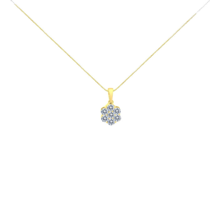 14K Yellow Gold 1.00 Cttw Brilliant Round-Cut Diamond 7 Stone Floral Cluster 18