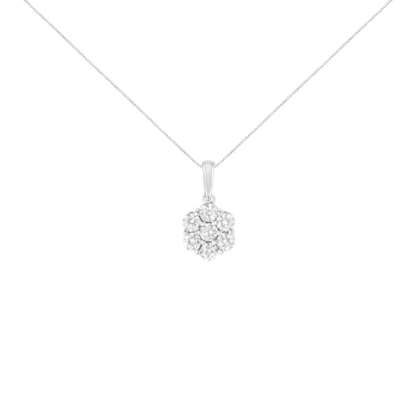 14K White Gold 2.00 Cttw Brilliant Round-Cut Diamond 7 Stone Flower Cluster 18