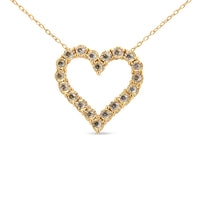10K Yellow Gold Flashed .925 Sterling Silver 1/2 Cttw Champagne Diamond Miracle Plate Heart Pendant Necklace (K-L Color, I1-I2 Clarity) - 18