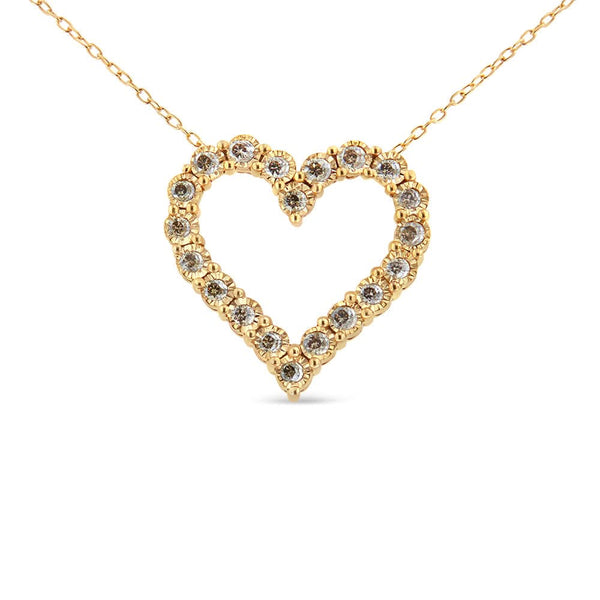 10K Yellow Gold Flashed .925 Sterling Silver 1/2 Cttw Champagne Diamond Miracle Plate Heart Pendant Necklace (K-L Color, I1-I2 Clarity) - 18