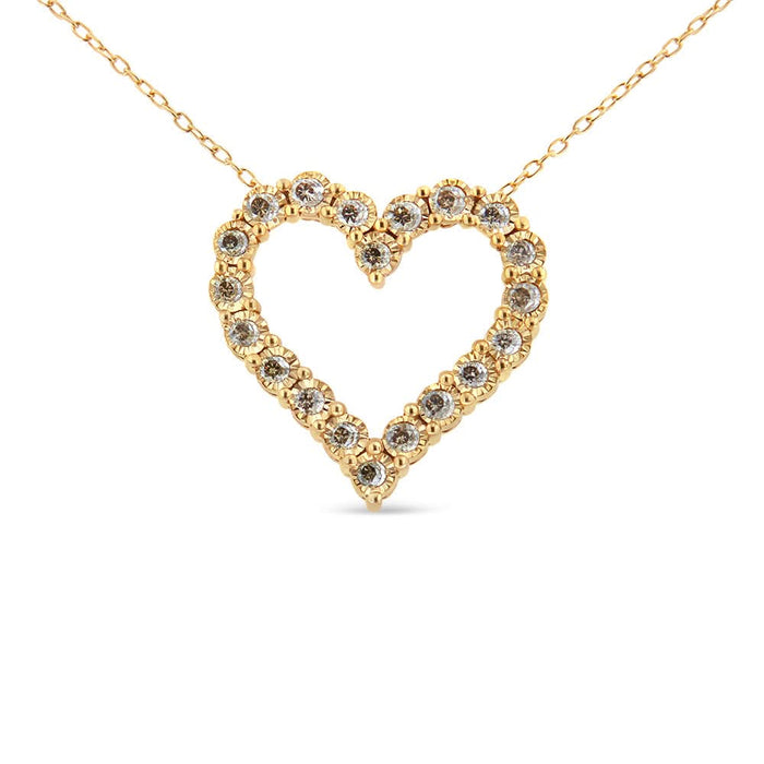 10K Yellow Gold Flashed .925 Sterling Silver 1/2 Cttw Champagne Diamond Miracle Plate Heart Pendant Necklace (K-L Color, I1-I2 Clarity) - 18