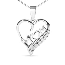 .925 Sterling Silver 1/4 Cttw Diamond  "Mom" and Open Heart 18" Pendant Necklace (I-J Color, I2-I3 Clarity)-1