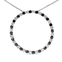 .925 Sterling Silver 2.0 Cttw Alternating Black and White Diamond Open Hoop Circle Pendant Necklace (H-I Color, I2-I3 Clarity) - 18