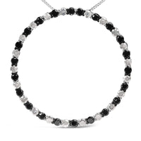 .925 Sterling Silver 3.0 Cttw Alternating Black and White Diamond Open Hoop Circle Pendant Necklace (H-I Color, I3 Clarity) - 18