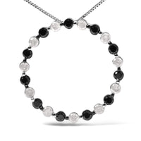 .925 Sterling Silver 1 3/4 Cttw Alternating Black and White Diamond Open Circle Hoop Pendant Necklace (H-I Color, I2-I3 Clarity) - 18