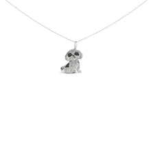 .925 Sterling Silver 1 1/4 Cttw Diamond Shih Tzu Dog Pendant Necklace 18 inch (Black and I-J Color, I2-I3 Clarity)-1