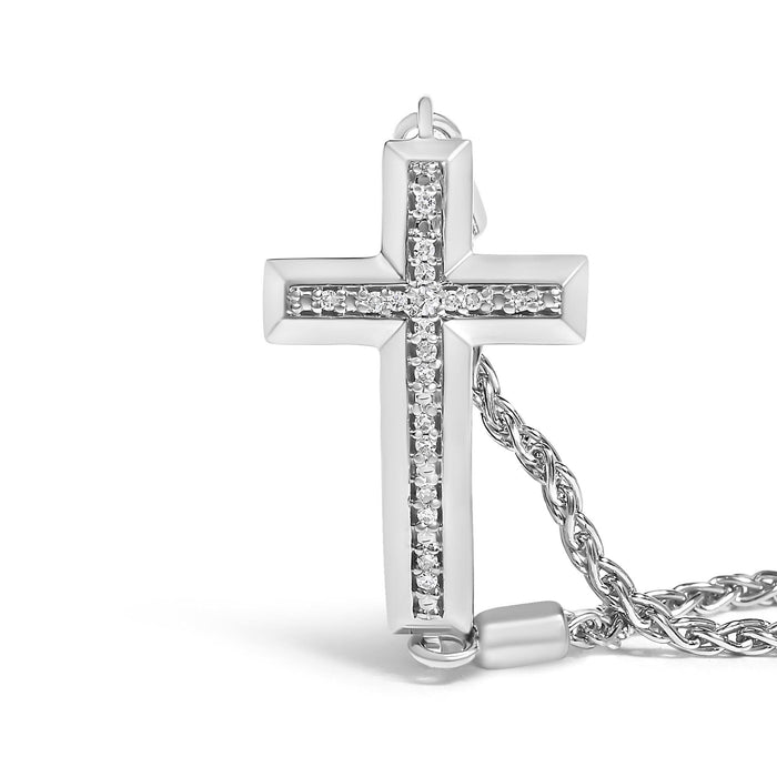 .925 Sterling Silver Diamond Accent Cross Bolo Bracelet (I-J Color, I1-I2 Clarity) - 7
