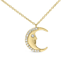 14K Yellow Gold 1/10 Cttw Diamond Crescent Man on the Moon 18" Pendant Necklace (H-I Color, SI1-SI2 Clarity)-1