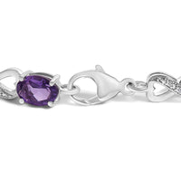 .925 Sterling Silver Oval Purple Amethyst and Diamond Infinity Link Bracelet (I-J Color, I1-I2 Clarity) - 7