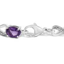 .925 Sterling Silver Oval Purple Amethyst and Diamond Infinity Link Bracelet (I-J Color, I1-I2 Clarity) - 7" Inches-1