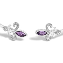 .925 Sterling Silver 8X4MM Marquise Purple Amethyst and Diamond Accent Fleur Di Lis Open Cuff Bangle (I-J Color, I1-I2 Clarity) - 7"-1