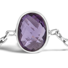 .925 Sterling Silver Bezel Set Purple Amethyst 5 Station Adjustable Bolo Bracelet-2
