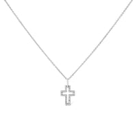 .925 Sterling Silver 1/10 cttw Pave-Set Round-Cut Diamond Open Cross 18