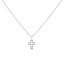 .925 Sterling Silver 1/10 cttw Pave-Set Round-Cut Diamond Open Cross 18" Pendant Necklace (I-J Color, I1-2 Clarity)-1