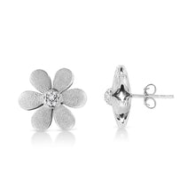 Matte Finished .925 Sterling Silver Diamond Accent Flower Hoop Stud Earring (I-J Color, I1-I2 Clarity)-1