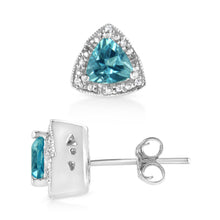 .925 Sterling Silver 6x6 mm Trillion Cut Blue Topaz Gemstone and Diamond Accent Stud Earring (I-J Color, I1-I2 Clarity)-1