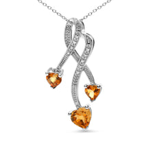 .925 Sterling Silver 3-Stone Heart Shape Citrine and Diamond Accent Spiral Drop 18" Pendant Necklace (H-I Color, SI1-SI2 Clarity)-1