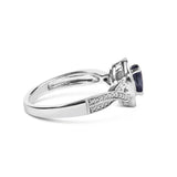 .925 Sterling Silver 6x4mm Pear Sapphire Gemstone with Diamond Accent Fashion Halo Ring (H-I Color, SI1-SI2 Clarity)-1 thumbnail 2