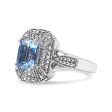 .925 Sterling Silver Diamond Accent and 8X6 mm Emerald-Shape Blue Topaz Ring (I-J Color, I2-I3 Clarity)-1 thumbnail 2