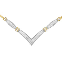 14K Yellow and White Gold 2.00 Cttw Round and Princess-Cut Diamond 'V' Shape Statement Necklace (H-I Color, SI2-I1 Clarity) - 18