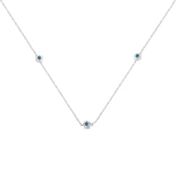 Sterling Silver Treated Blue Color Diamond Station Necklace (1/2 cttw, Blue Color, I2-I3 Clarity)