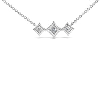 10K White Gold Bezel Set Princess Diamond 3 Stone Kite Shape and Station Necklace (H-I Color, SI2-I1 Clarity) - 18