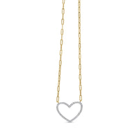 14K Yellow Gold Plated .925 Sterling Silver 1/4 Cttw Diamond Open Heart with Paperclip Chain Pendant Necklace (I-J Color, I2-I3 Clarity) - 18