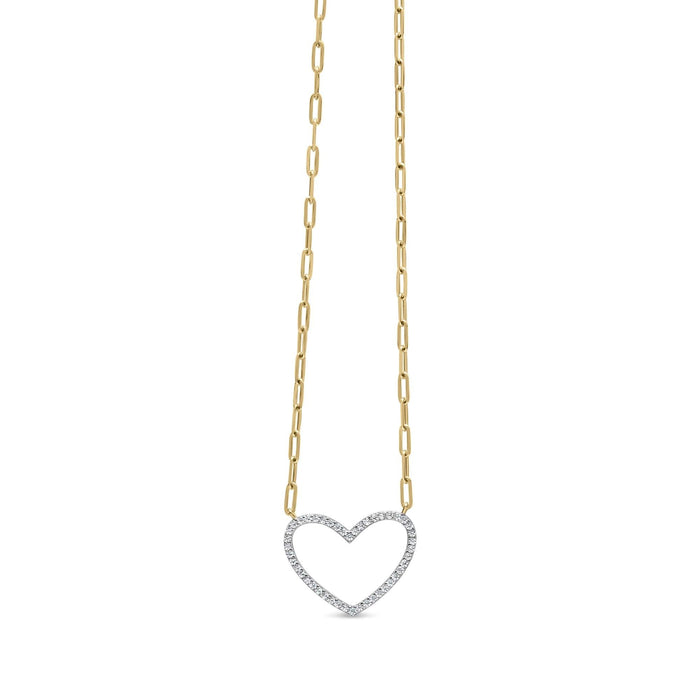 14K Yellow Gold Plated .925 Sterling Silver 1/4 Cttw Diamond Open Heart with Paperclip Chain Pendant Necklace (I-J Color, I2-I3 Clarity) - 18