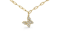 14KT Yellow Gold 1/2 Cttw Diamond Butterfly Station Paperclip Station Necklace (I-J Color, I1-I2 Clarity) - Adjustable 15