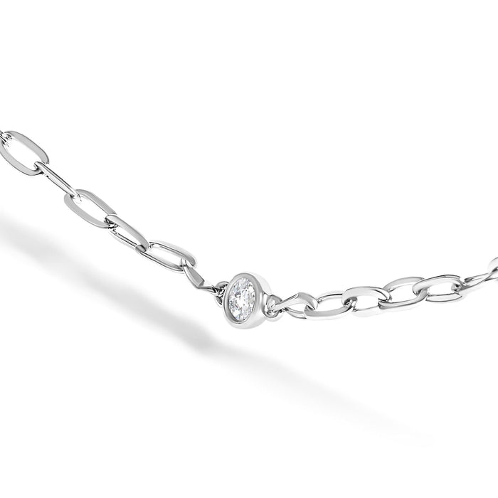14K White Gold 1/2 Cttw Diamond Bezel Station Paperclip Chain Necklace (H-I Color, SI1-SI2 Clarity) - 18