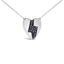 925 Sterling Silver 1/3 Ctw Blue Diamond Heart and Lightning Bolt Pendant Necklace (Blue Color, SI1-SI2 Clarity) -  18" Inches-1