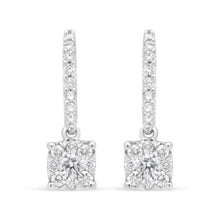 14K White 1/2 Cttw Round Diamond Halo Dangle Hook Earring - (H-I Color, SI2-I1 Clarity)-1