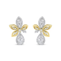 14K White and Yellow Gold 1.00 Cttw Round Pave-Set Diamond Teardrop and Marquise Shape Drop Dangle Earrings (H-I Color, SI1-SI2 Clarity)