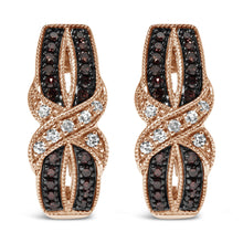 10K Rose Gold 1/3 Cttw White and Brown Diamond Milgrain Criss Cross J-Hoop Earrings (I-J Color, I1-I2 Clarity)-1